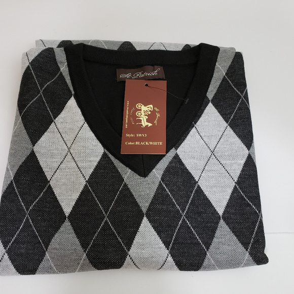 2X Mens V Neck Black Argyle Sweater Vest 2XL XXL - Picture 2 of 5